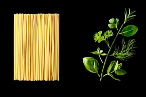 Graphic pasta and basil food - Diana Miller