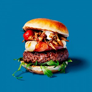 Horton-Stephens photographer Karen Thomas shoots graphic close-up images of burgers with lifestyle for clients.