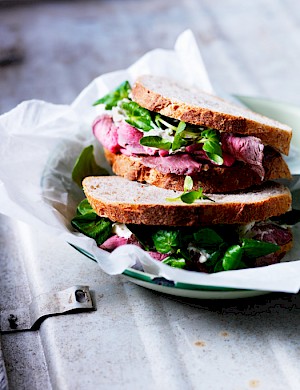 Graphic close-up images of burgers shot by Karen Thomas, a London food photographer, for Horton-Stephens.