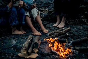 ames Bowden, UK  photographer, represented by Horton-Stephens photographer’s agents specialises in natural and authentic  lifestyle outdoors nature photographic images, this colour photo shows a wild camping adventure scene