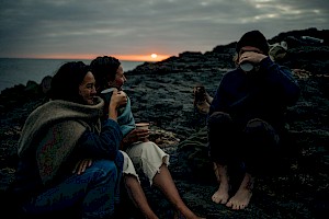 James Bowden, UK  photographer, represented by Horton-Stephens photographer’s agents specialises in natural and authentic  lifestyle outdoors nature photographic images, this colour photo shows camping coffee lifestyle drinks with a landscape view