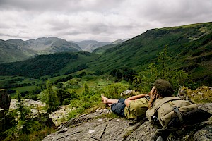 This colour photo shows a walking expedition outdoors  by James Bowden, UK  photographer, represented by Horton-Stephens photographer’s agents specialises in natural and authentic  lifestyle outdoors nature photographic images.