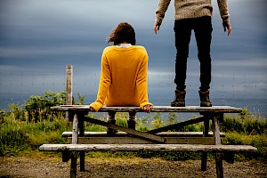 This colour photo shows models in the landscape outdoors  by James Bowden, UK  photographer, represented by Horton-Stephens photographer’s agents specialises in natural and authentic  lifestyle outdoors nature photographic images.