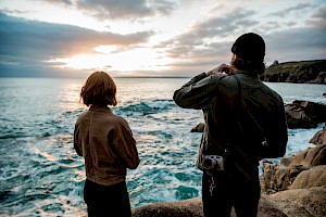 ames Bowden, UK  photographer, represented by Horton-Stephens photographer’s agents specialises in natural and authentic  lifestyle outdoors nature photographic images, this colour photo taken by the sea with a view and two lifestyle subjects