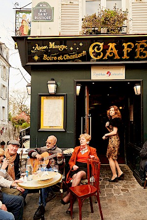 Photo taken of pub cafe with old people drinking outside by best English photographer Noemi Scavo represented by hortonstephens incredible UK photography agents